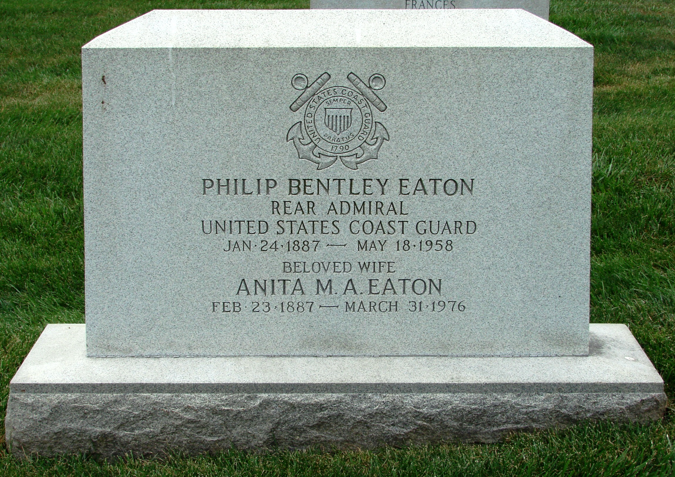 Rear Admiral Philip Bentley Eaton’s headstone located at Arlington National Cemetery in Arlington, Virginia. (Courtesy of David McInturff) Rear Admiral Philip Bentley Eaton’s headstone located at Arlington National Cemetery in Arlington, Virginia. (Courtesy of David McInturff)